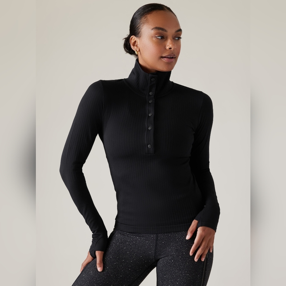 Athleta Women's Flurry Seamless Henley Top Sz XS Black